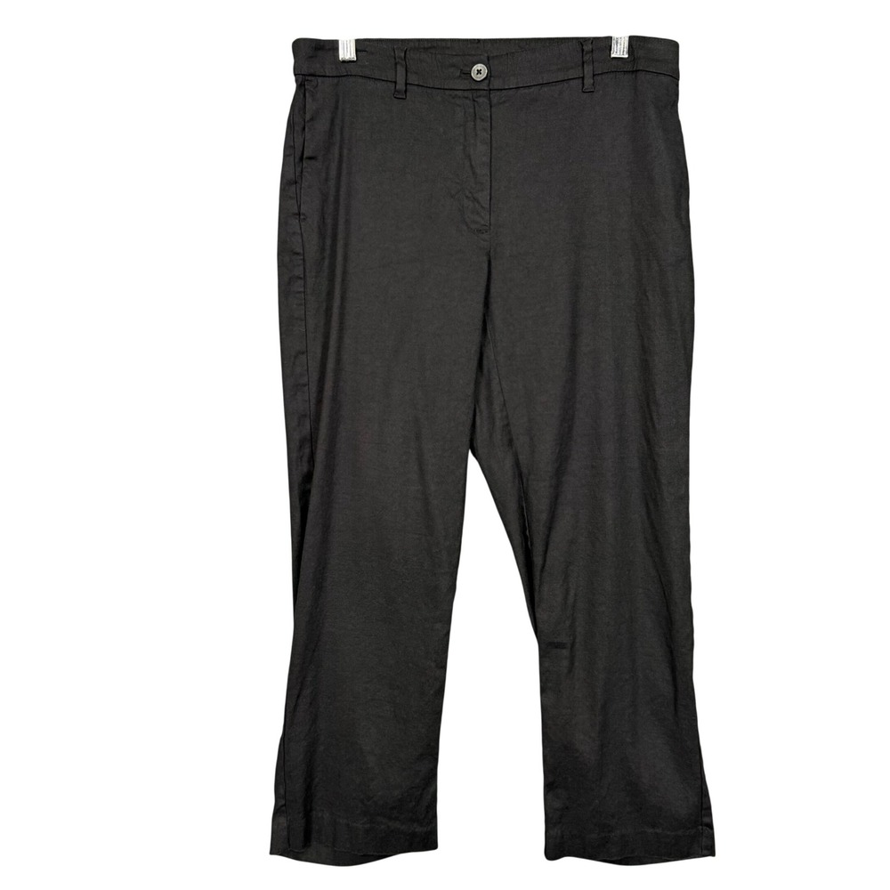 J Jill Pants Womens 10 Tall Black Linen Blend Stretch Straight Leg Crop Beach